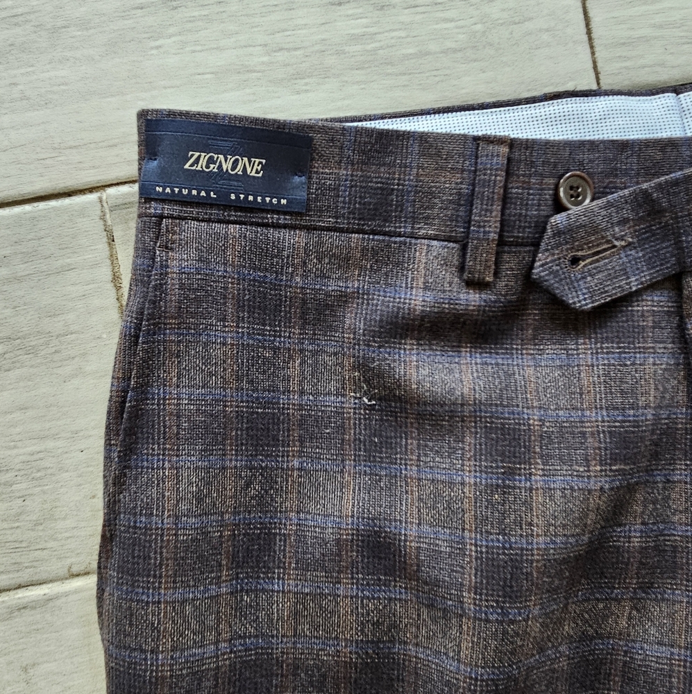 ⭐️NEW Zignone Men's Plaid Brown Pants - Picture 4 of 7